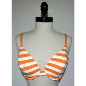 VICTORIA'S SECRET Orange White Stripe Bra Lined Perfect Coverage Womens 36C